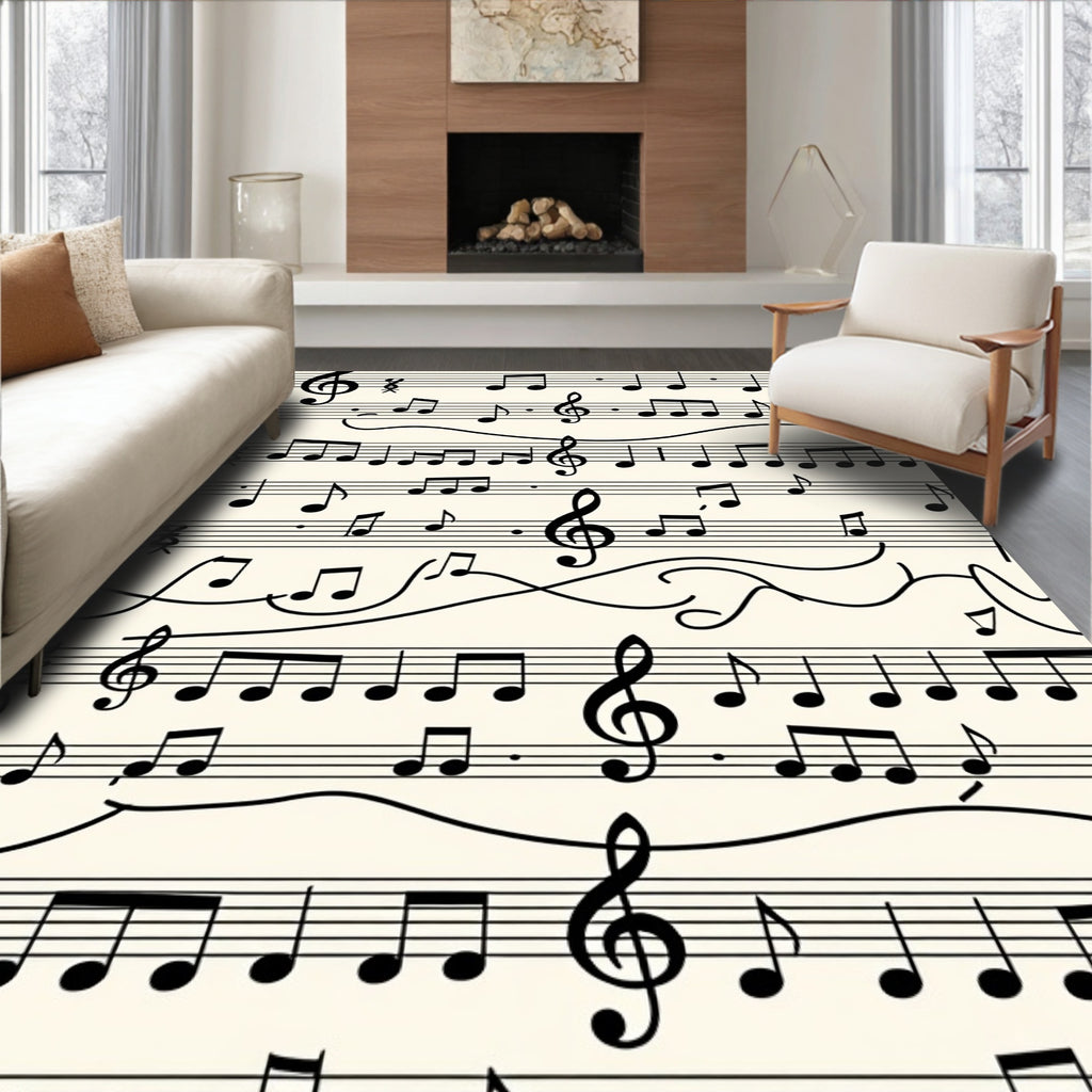 Black Musical Notes Staff Rug