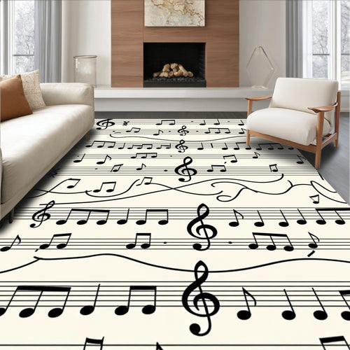 Black Musical Notes Staff Rug