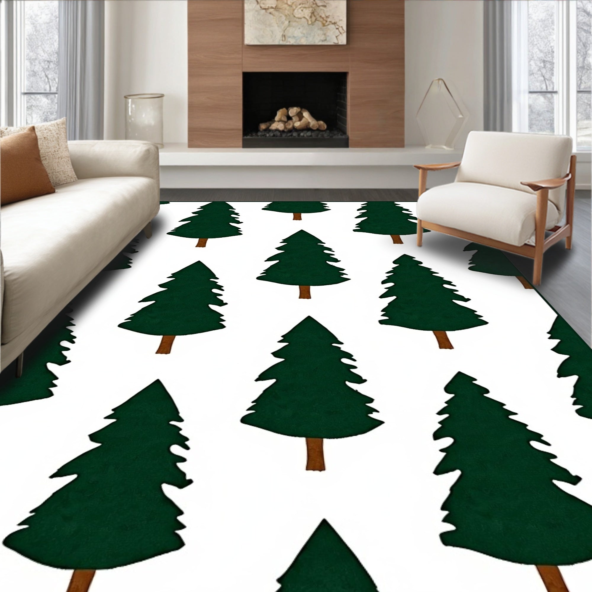 Dark Green Evergreen Forest Repeat Rug
