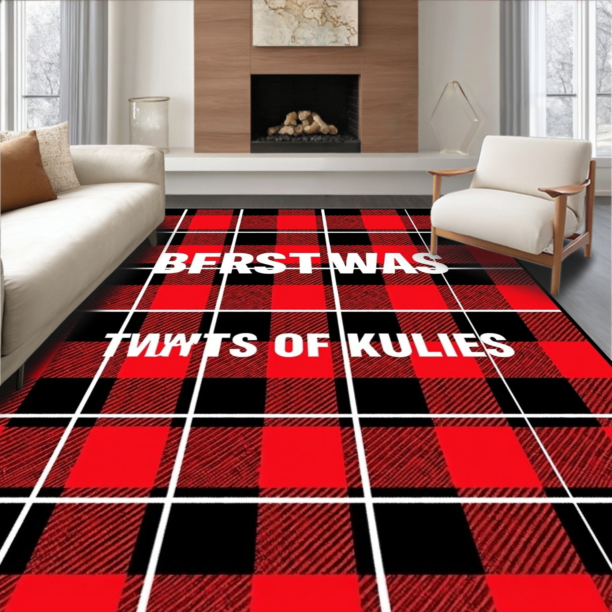 Red Black Plaid Buffalo Check Rug