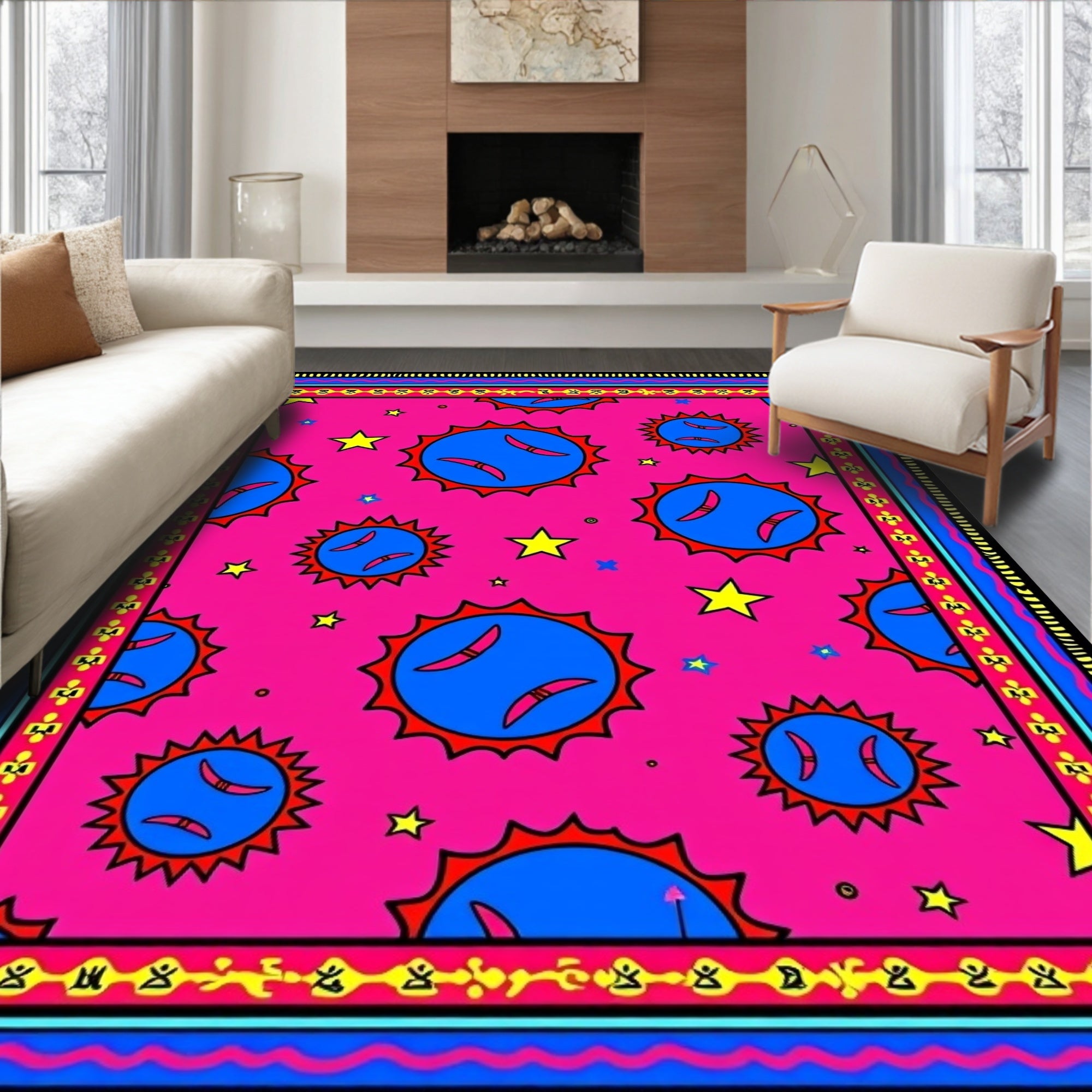 Vibrant Pink Sunburst Star Rug