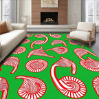 Red White Swirls On Green Field Rug