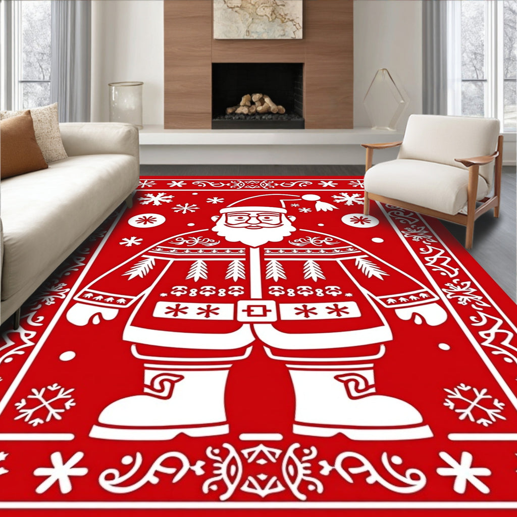 Festive Red Santa Claus Snowflakes Rug