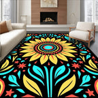 Vibrant Yellow Sunflower Folk Art Rug