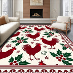 Dark Red Roosters Holly Border Rug
