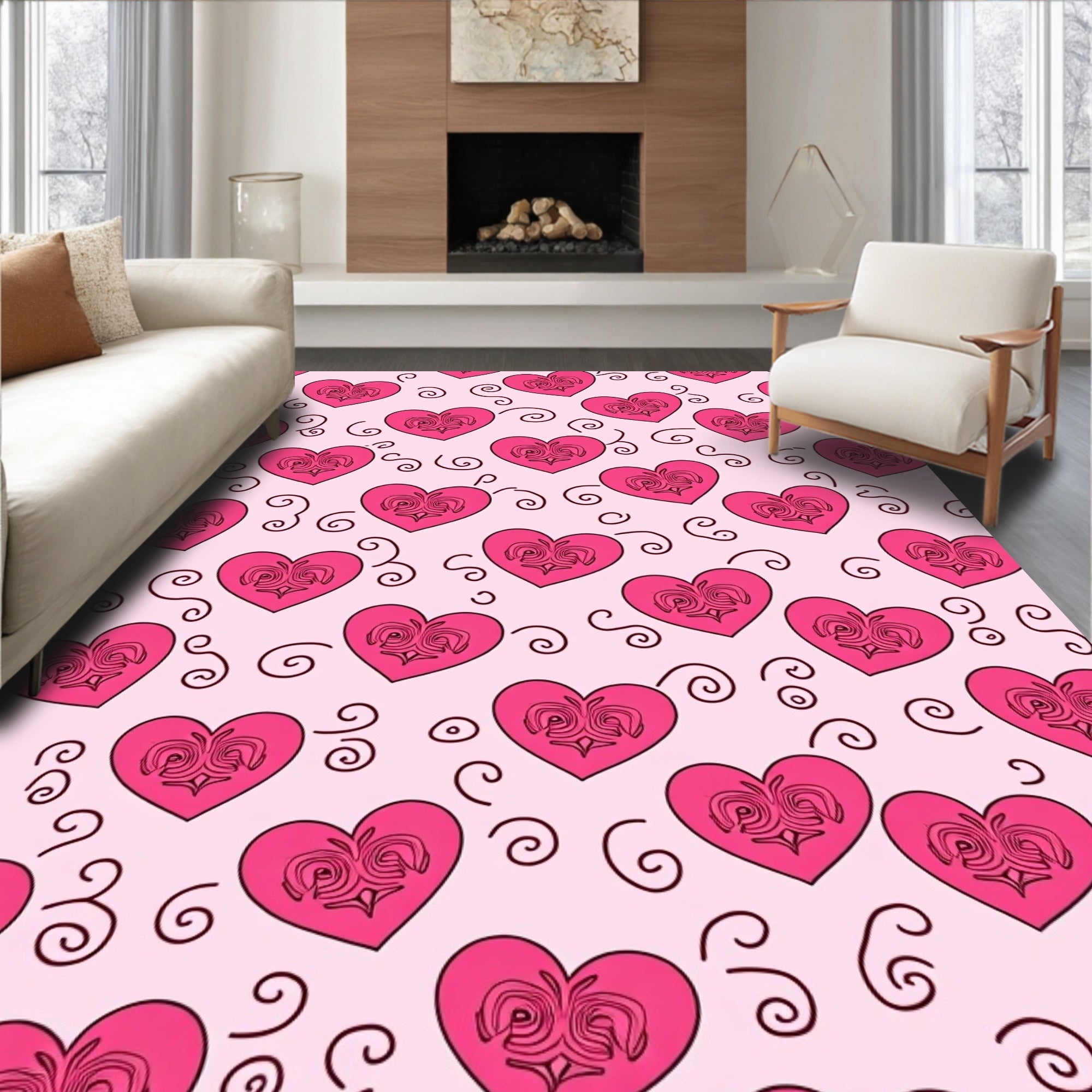 Pink Hearts Swirl Decoration Rug