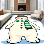 Winter Snowman Green Plaid Scarf Snowflakes Rug