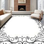 Ornate Gray Floral Leaf Swirl Rug