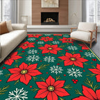 Festive Red Poinsettia Snowflakes Rug