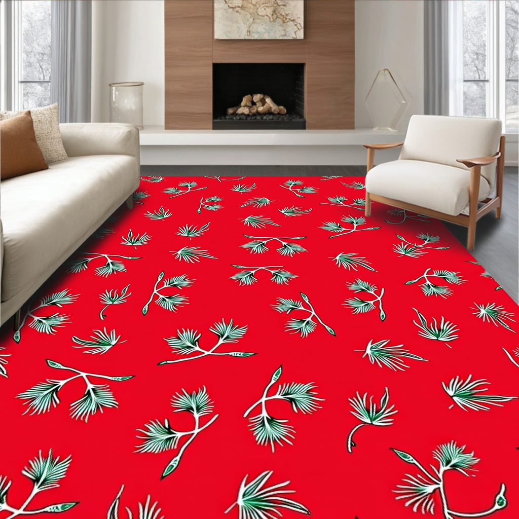 Red Pine Branch Whimsical Collage Rug