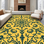 Royal Blue Floral Medallion on Yellow Rug