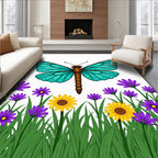 Turquoise Butterfly Purple Yellow Floral Garden Rug