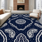 Deep Navy White Mandala Medallion Rug
