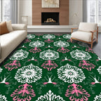 Art Deco Emerald White Pink Floral Rug