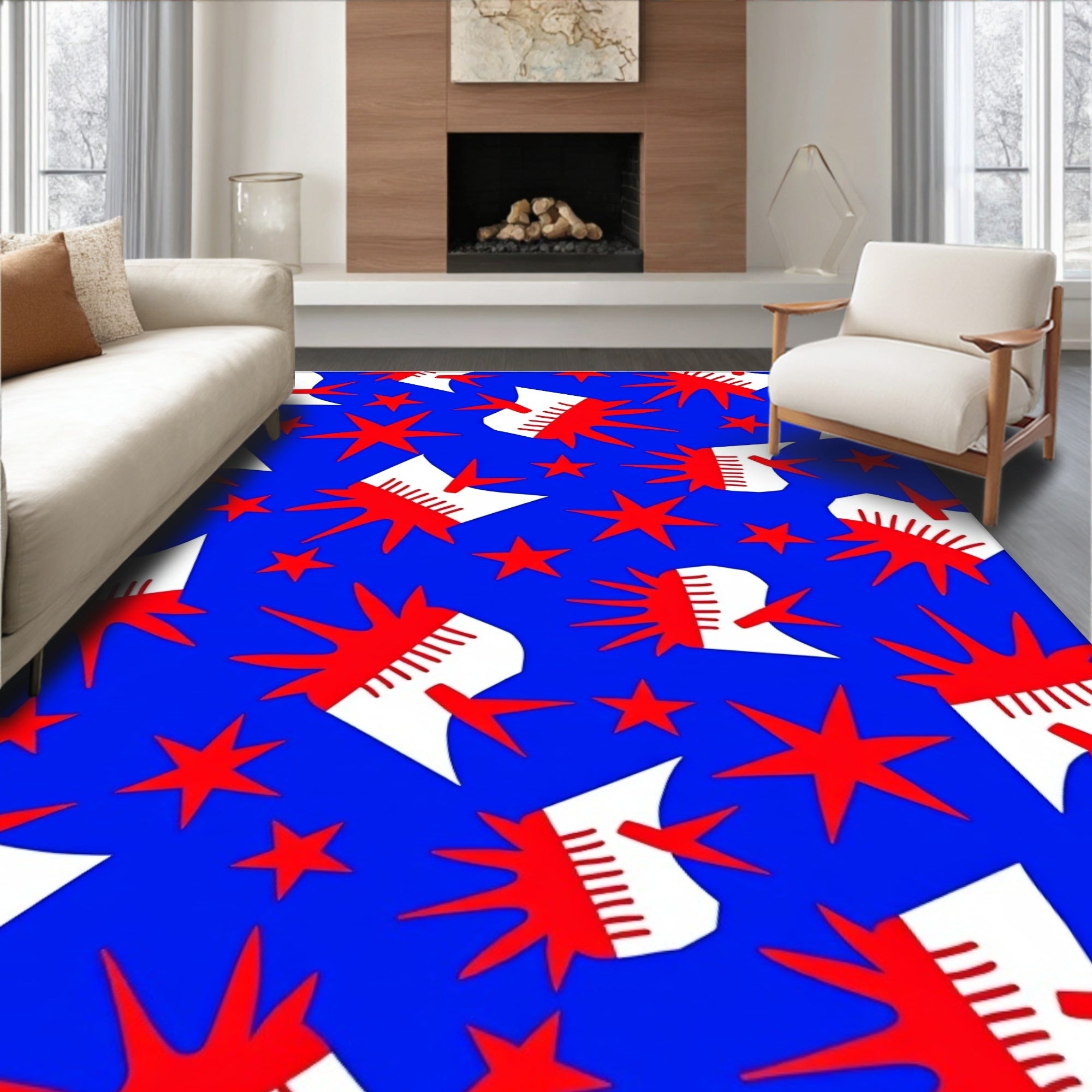 Bold Red Starburst Abstract Rug