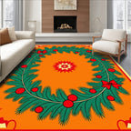 Festive Evergreen Wreath Red Ornament Rug