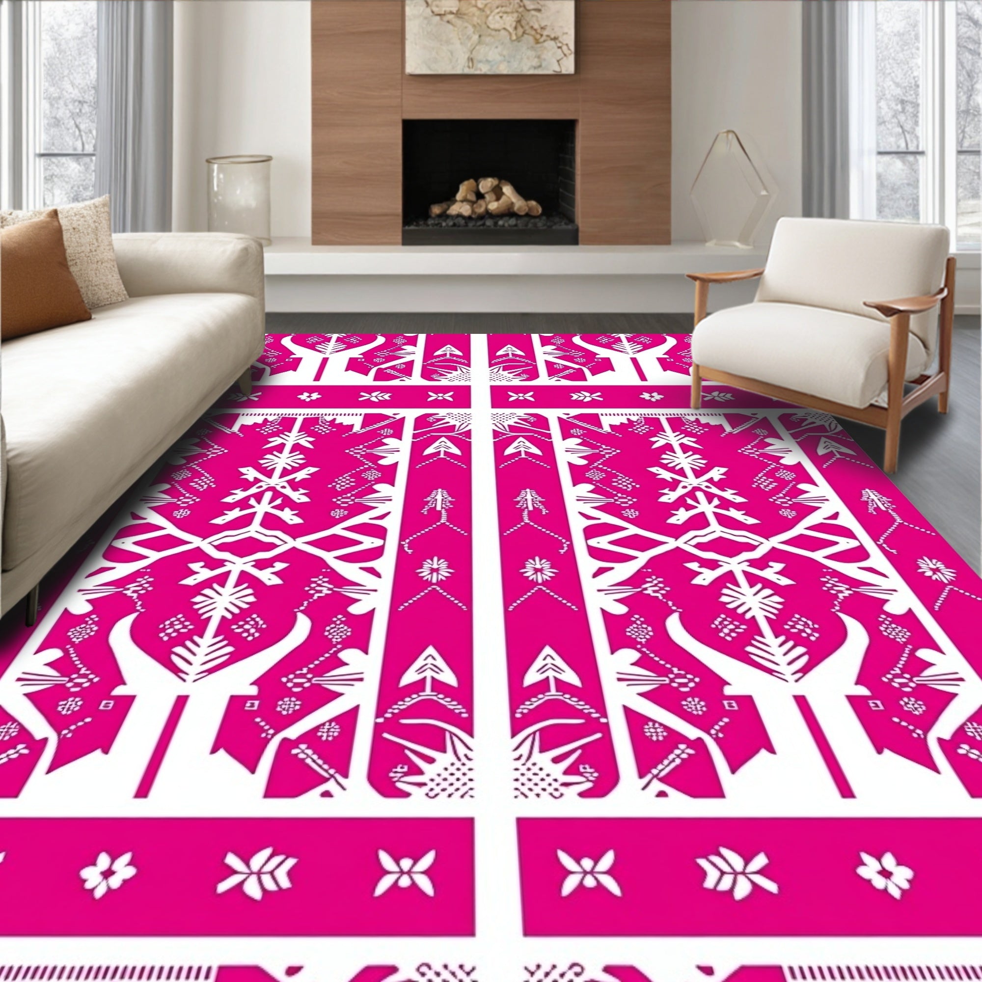 Vibrant Pink Contemporary Folkloric Medallion Rug