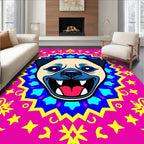 Vibrant Pug Mandala Hot Pink Yellow Rug