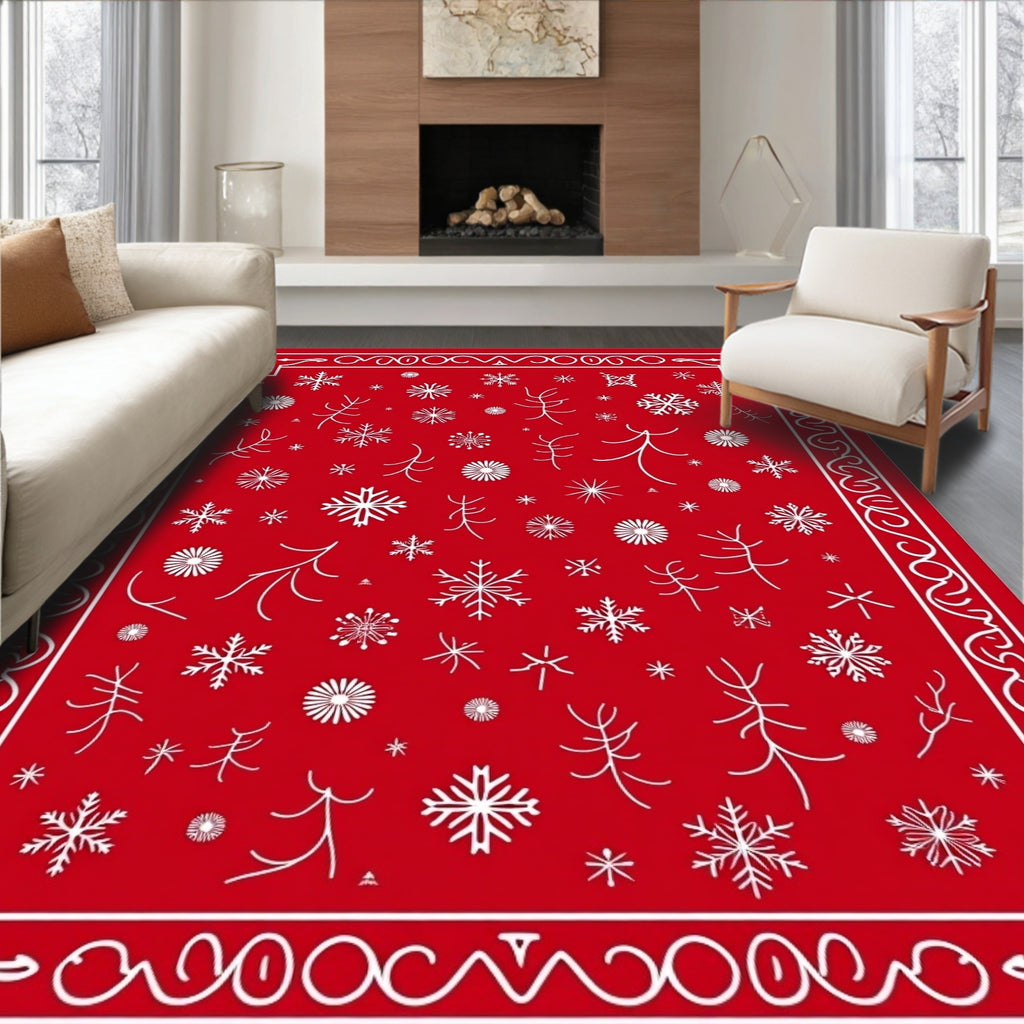 Crimson Snowflakes Twig Border Rug