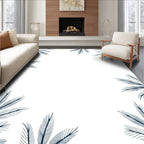 Navy Blue Botanical Leaf Border Rug