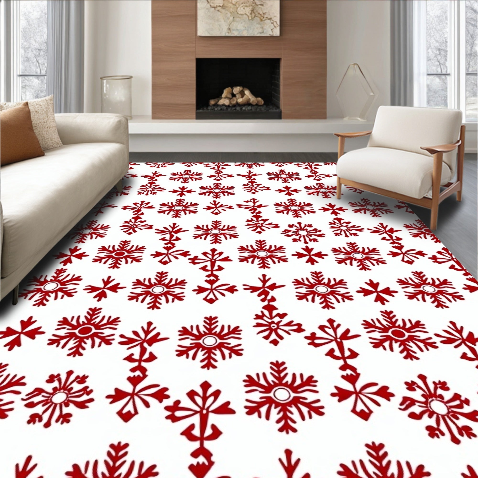 Crimson Snowflake Collection Arrangement Rug