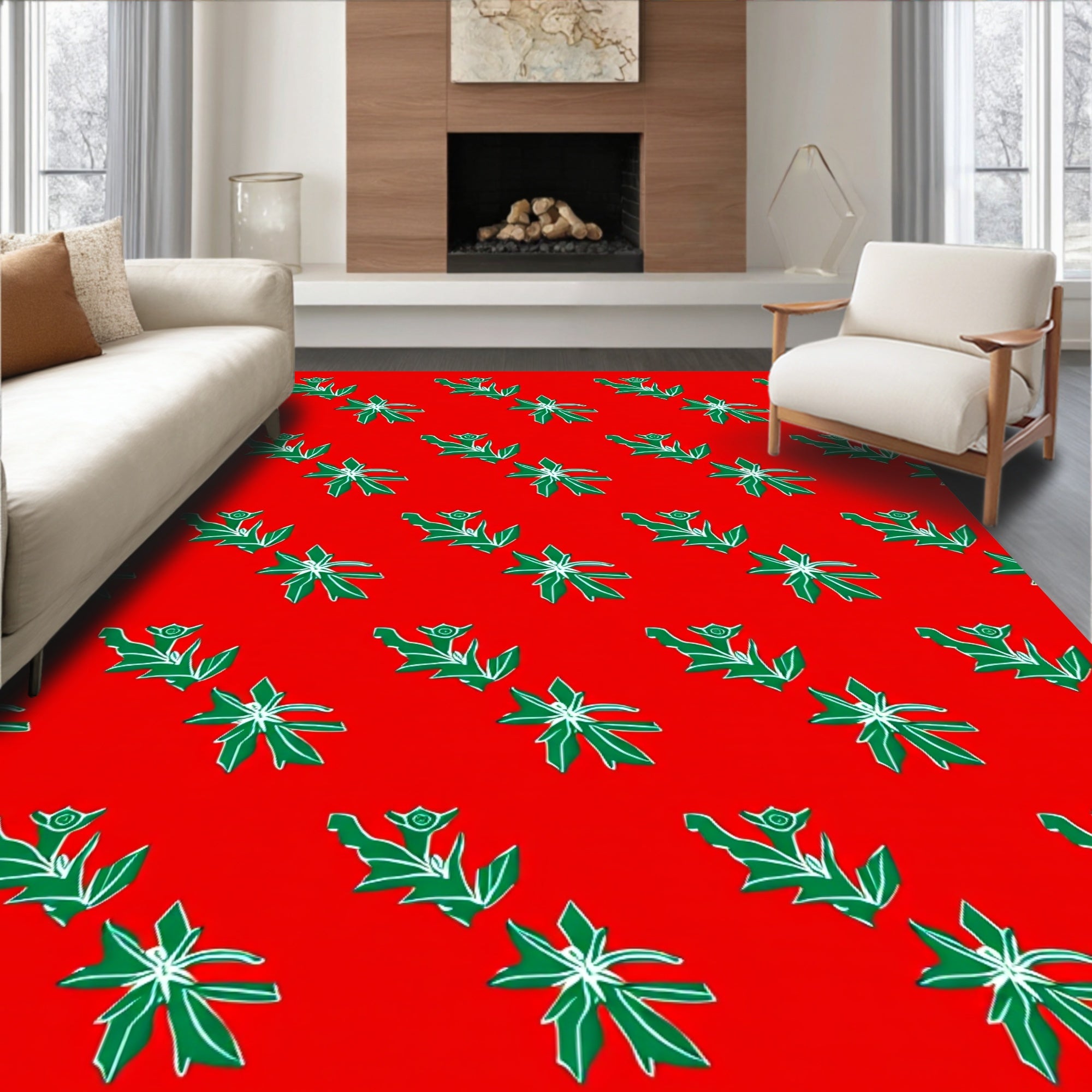 Crimson Green Foliage Repeat Rug