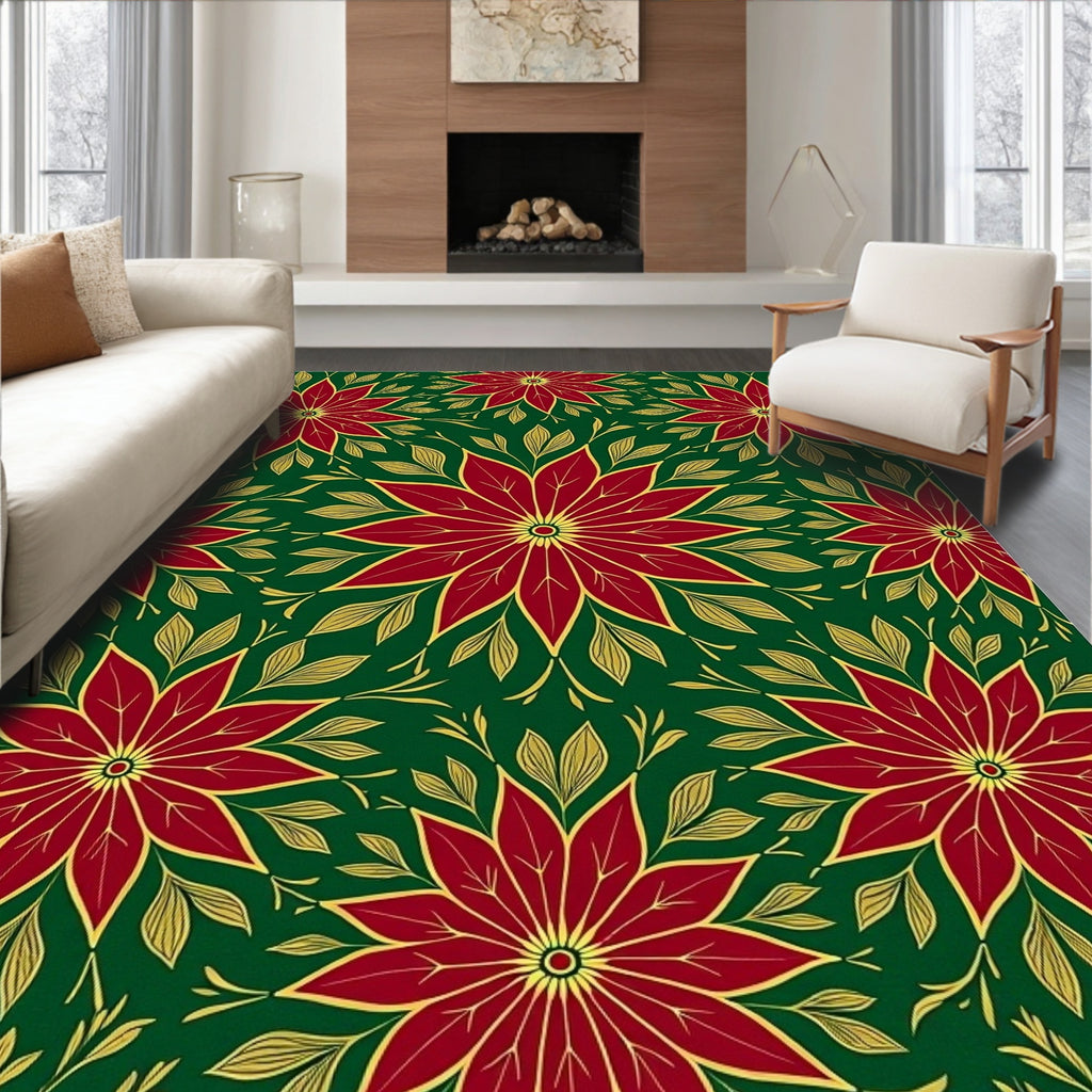 Rich Red Floral Medallion Emerald Rug