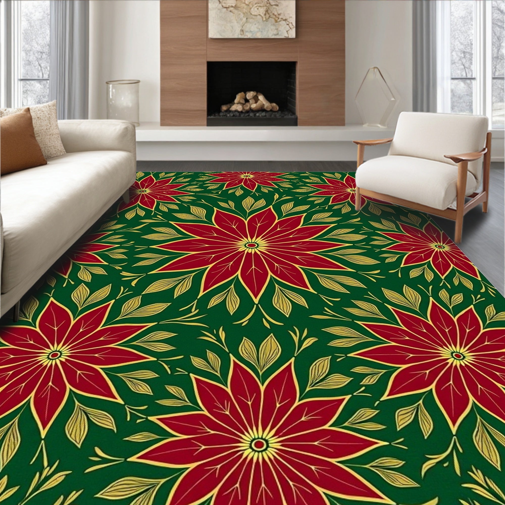 Rich Red Floral Medallion Emerald Rug