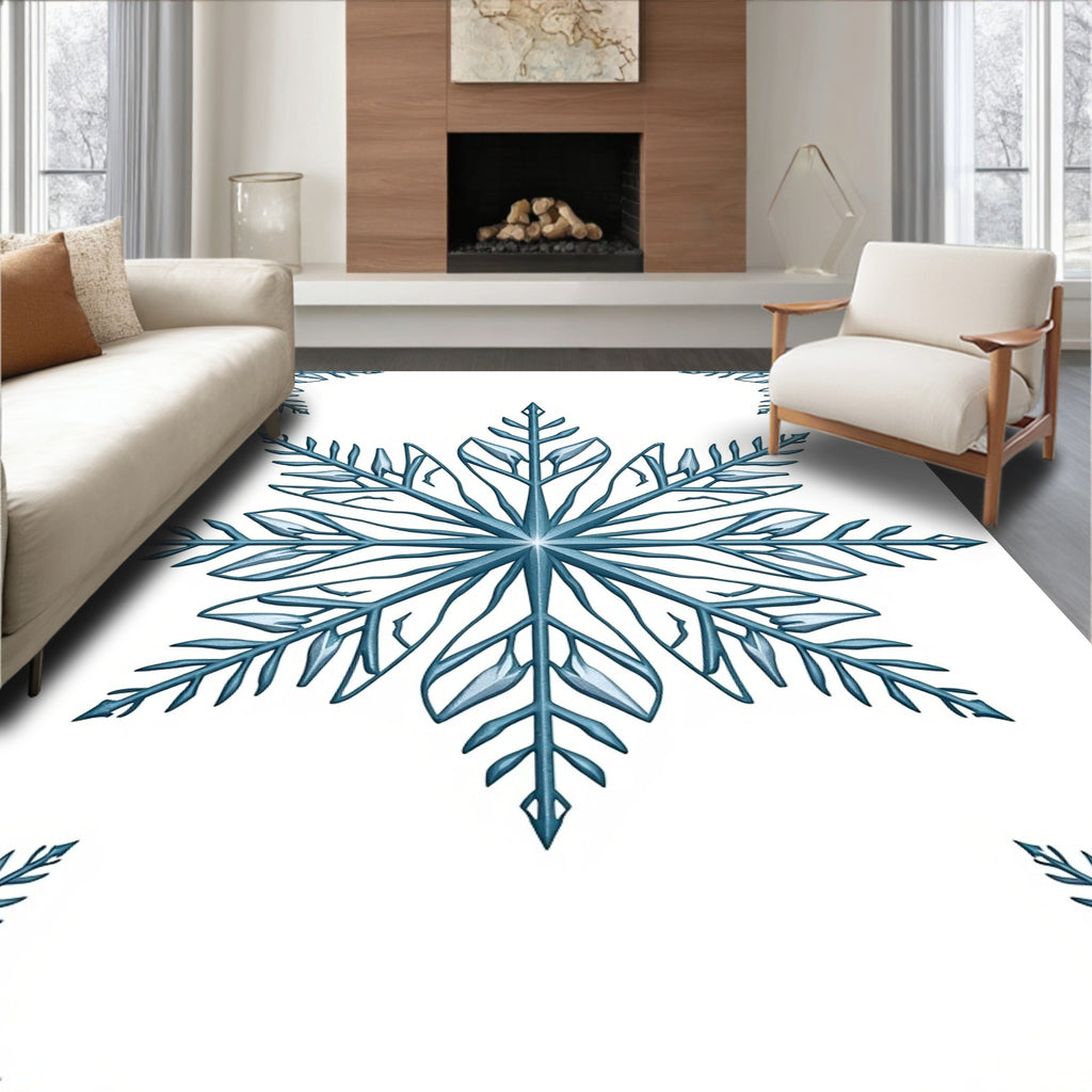 Teal Snowflake Ice Crystal Rug