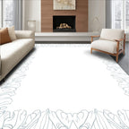 Ornate Blue Leafy Scrollwork Border Rug