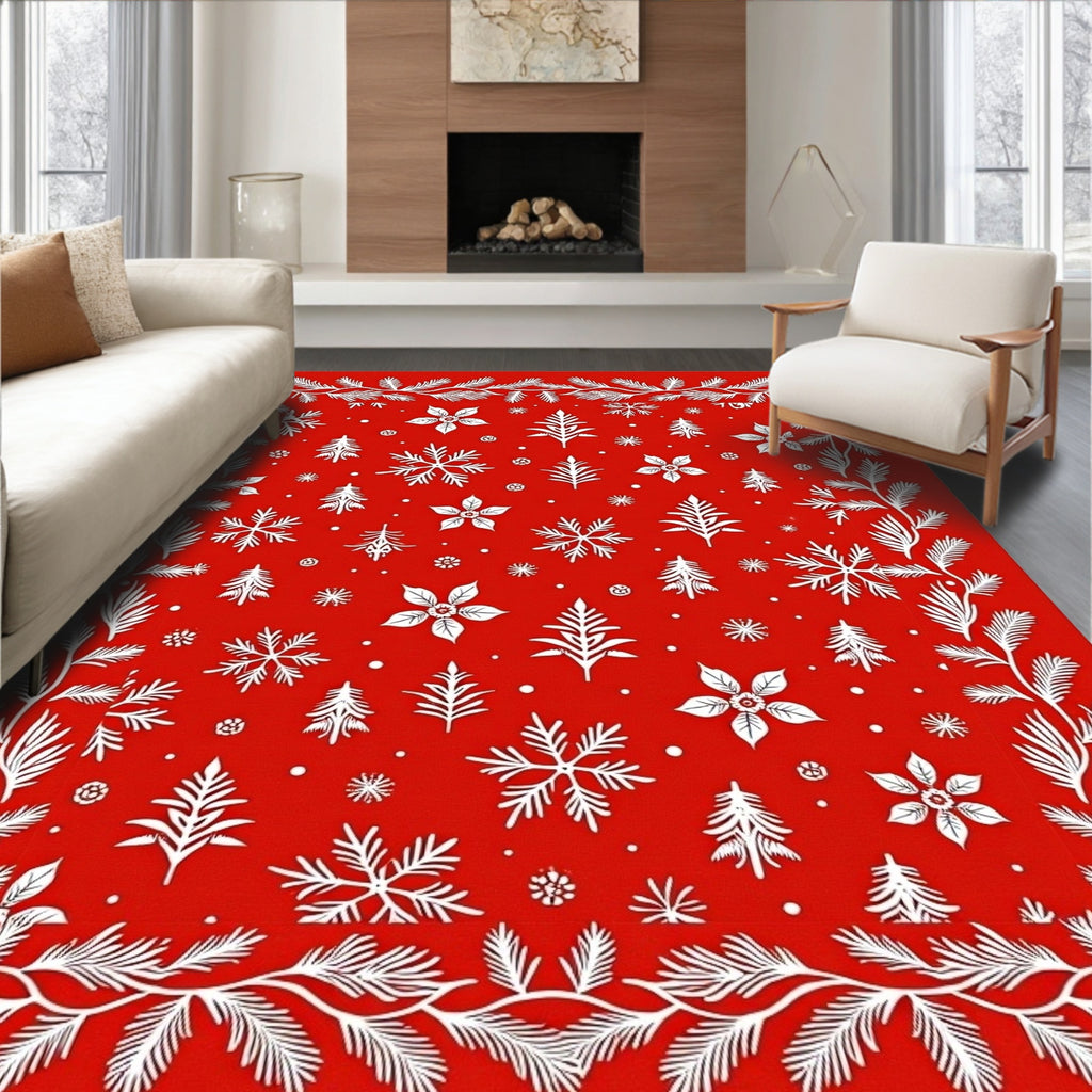 White Winter Christmas Pine Swirls Rug