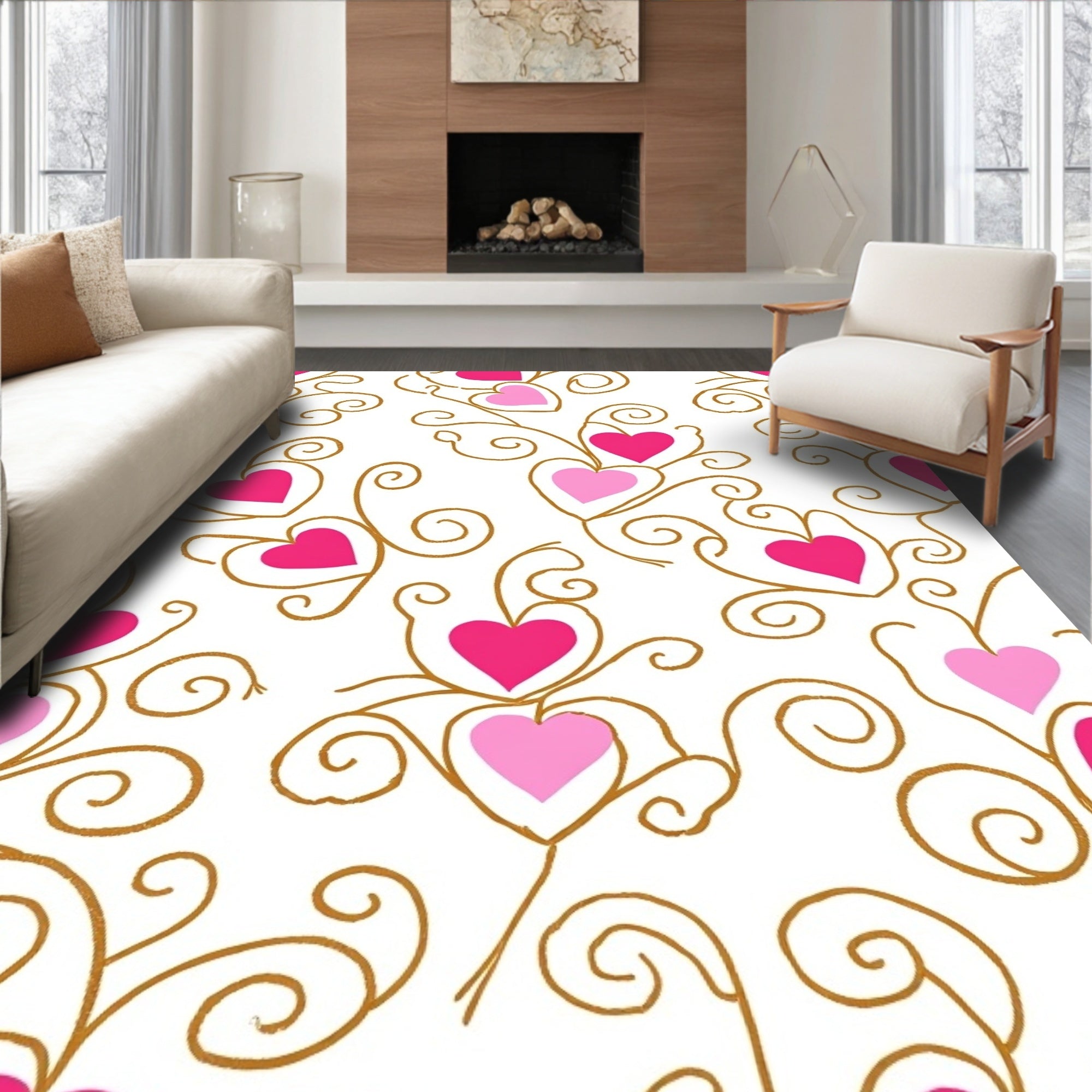 Whimsical Pink Heart Swirls Rug