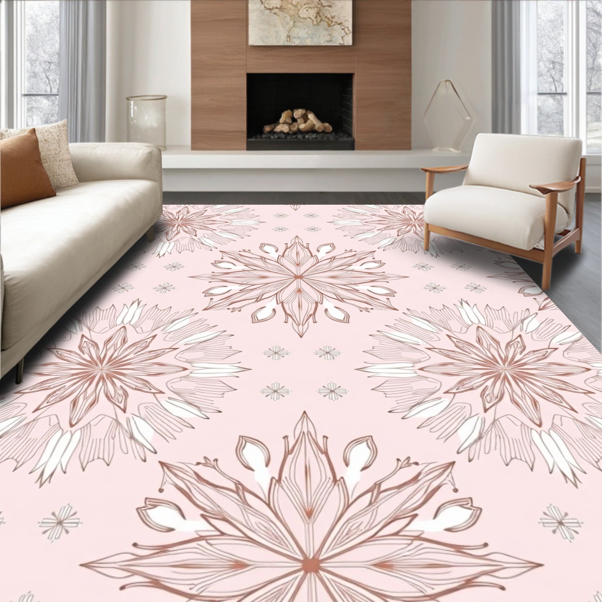 Rose Gold Floral Medallion Background Rug