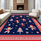 Festive Elves Red White Navy Christmas Rug