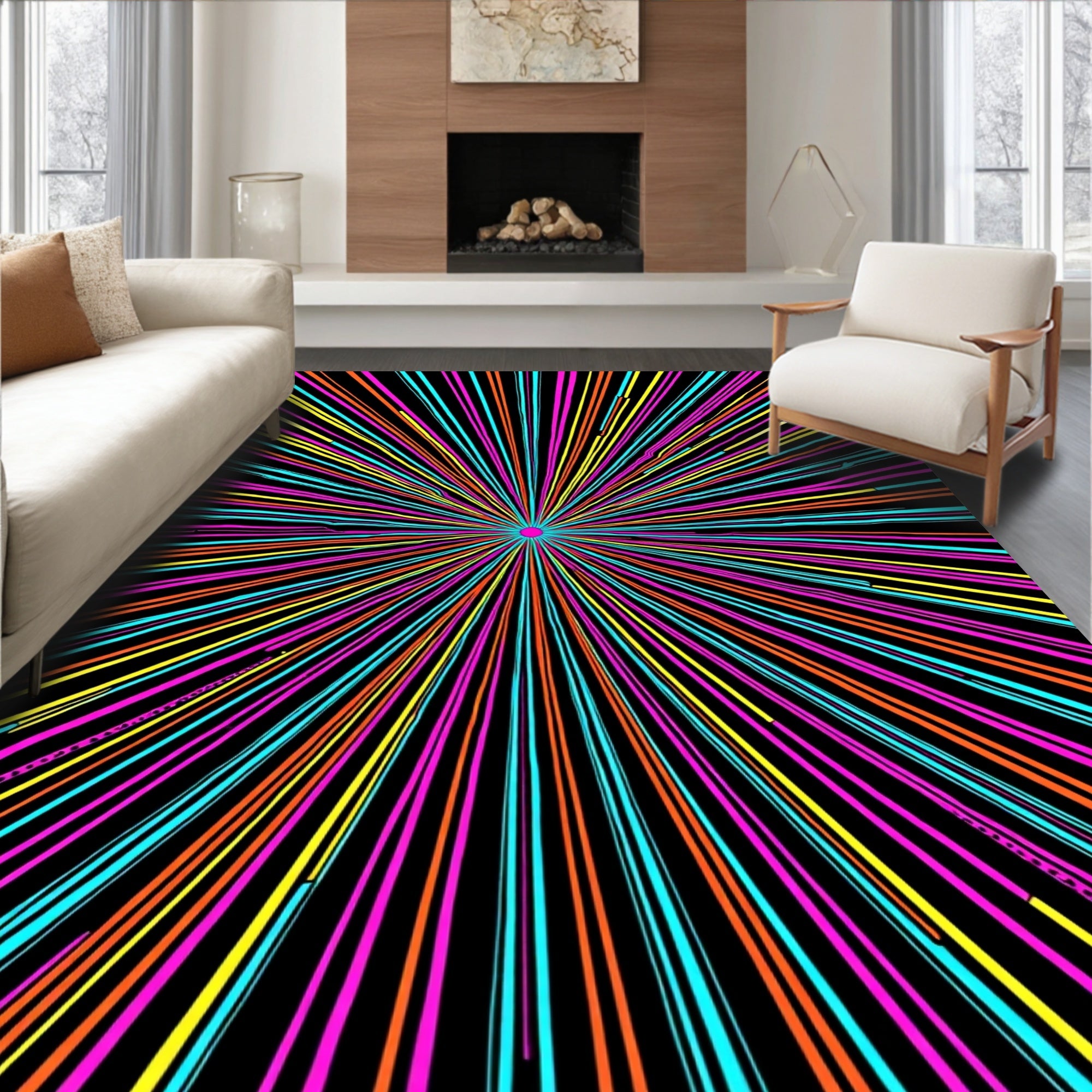 Vibrant Neon Starburst Radial Rug