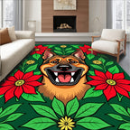 Joyful German Shepherd with Red Poinsettias Rug