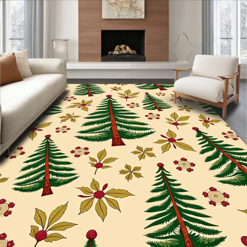 Green Evergreen Forest Cluster Arrangement Rug