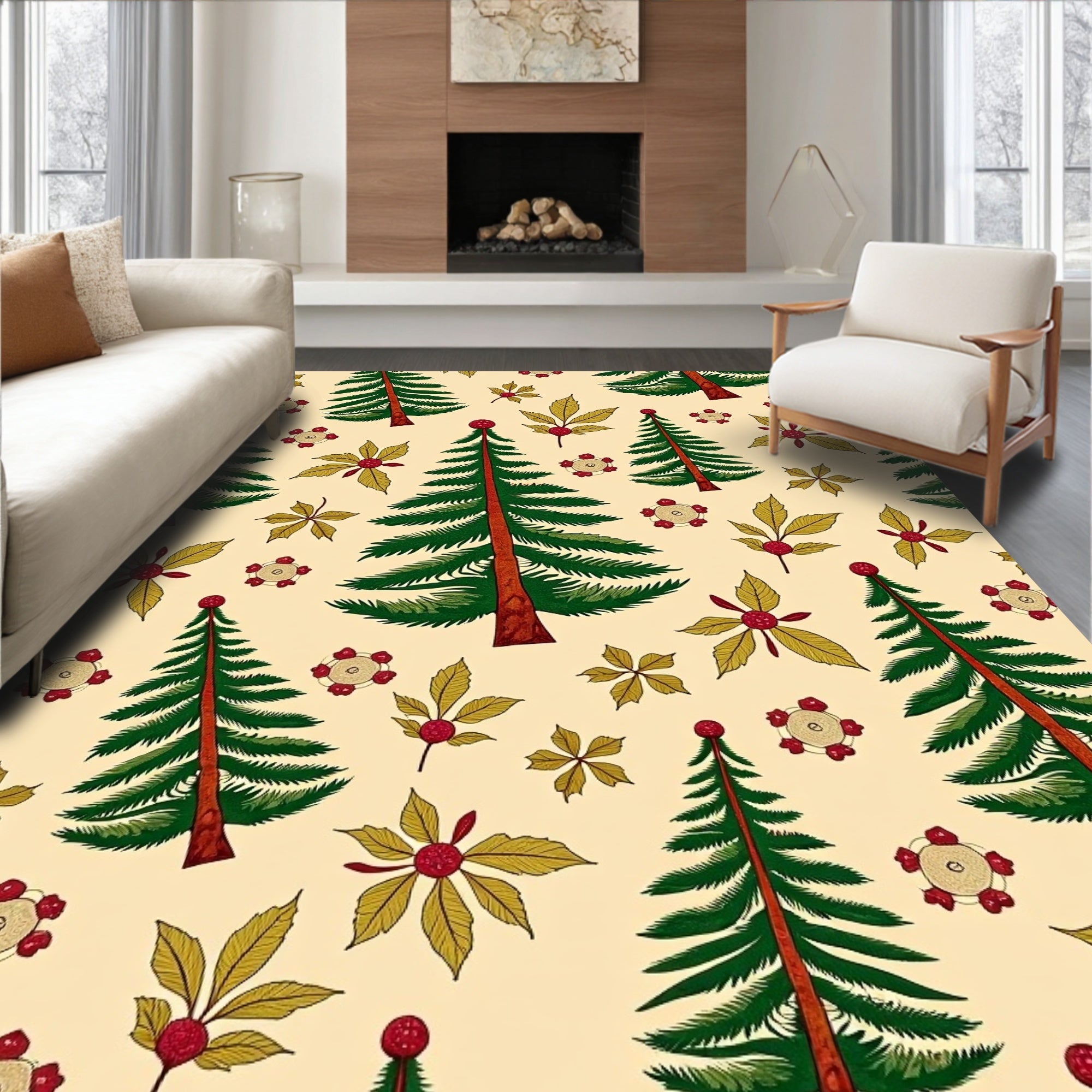 Green Evergreen Forest Cluster Arrangement Rug