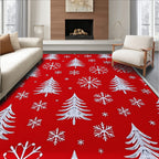 Red White Winter Tree Snowflakes Rug