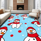 Whimsical Snowman Red Scarf Snowflakes Rug