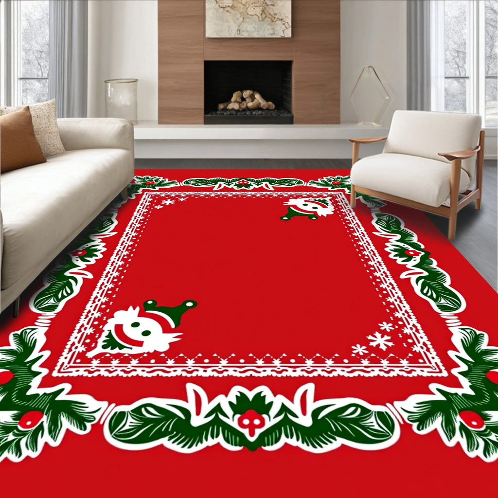 Red Evergreen Holly Santa Border Rug