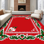 Red Evergreen Holly Santa Border Rug