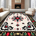 Red and Black Floral Snowflake Medallion Rug