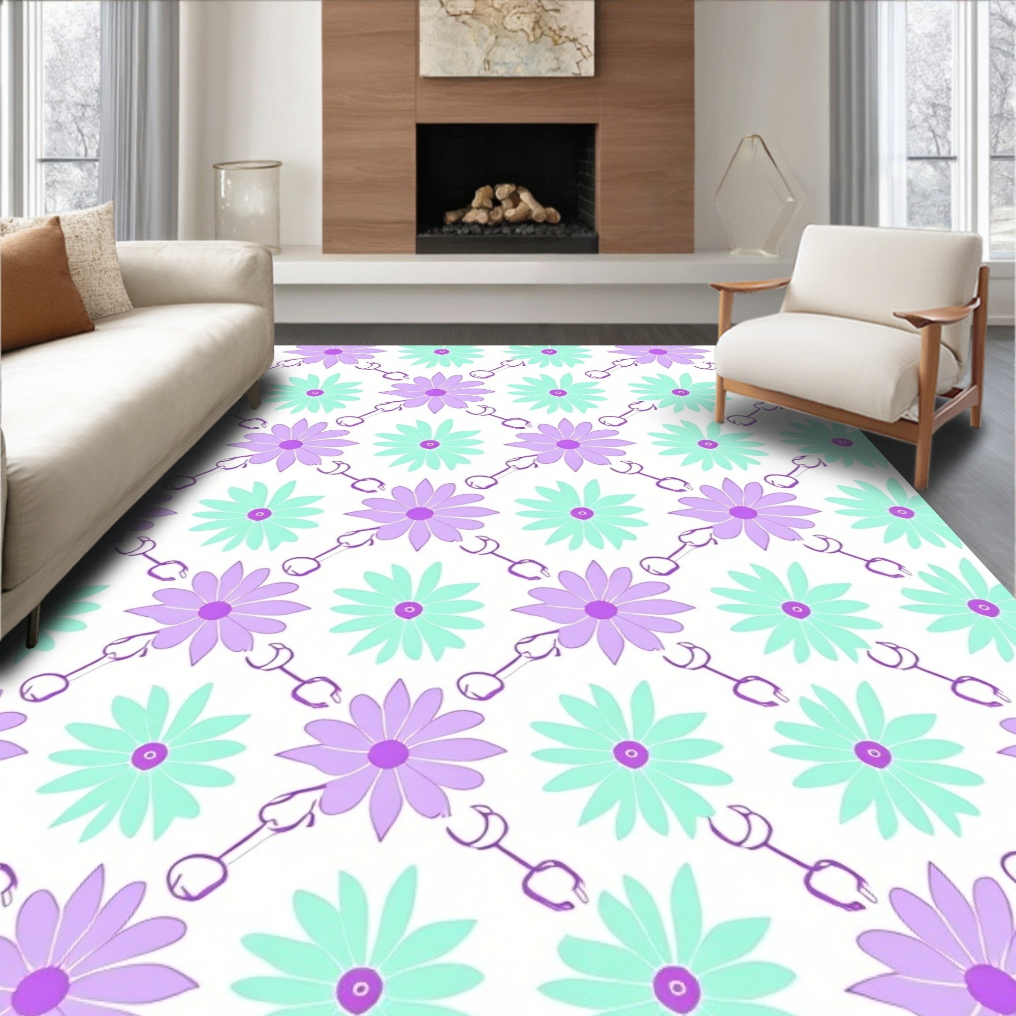 Purple and Teal Daisy Garland Rug