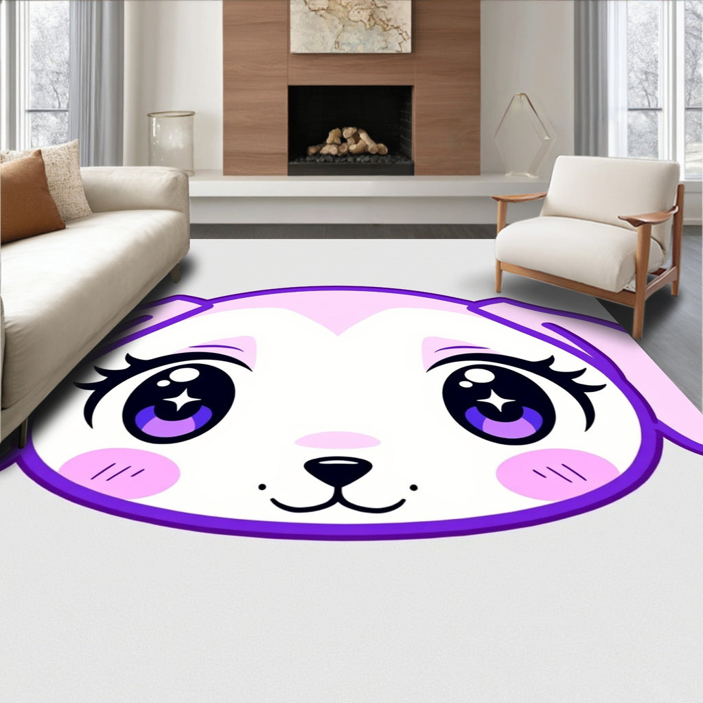 Cute Purple Kawaii Puppy Face Rug