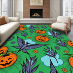 Whimsical Halloween Pumpkins Flying Birds Rug