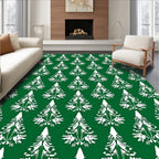 White Evergreen Trees on Green Backdrop Rug