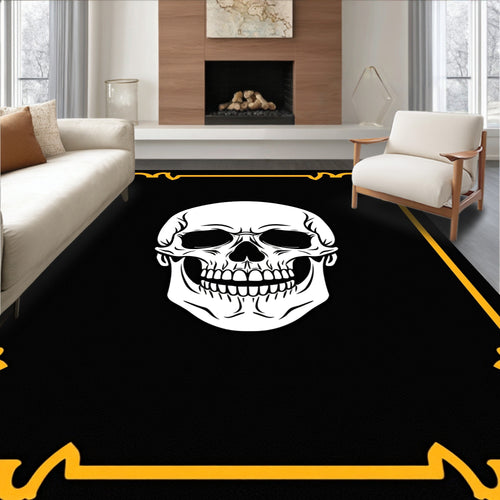 Black White Skull Gothic Border Rug