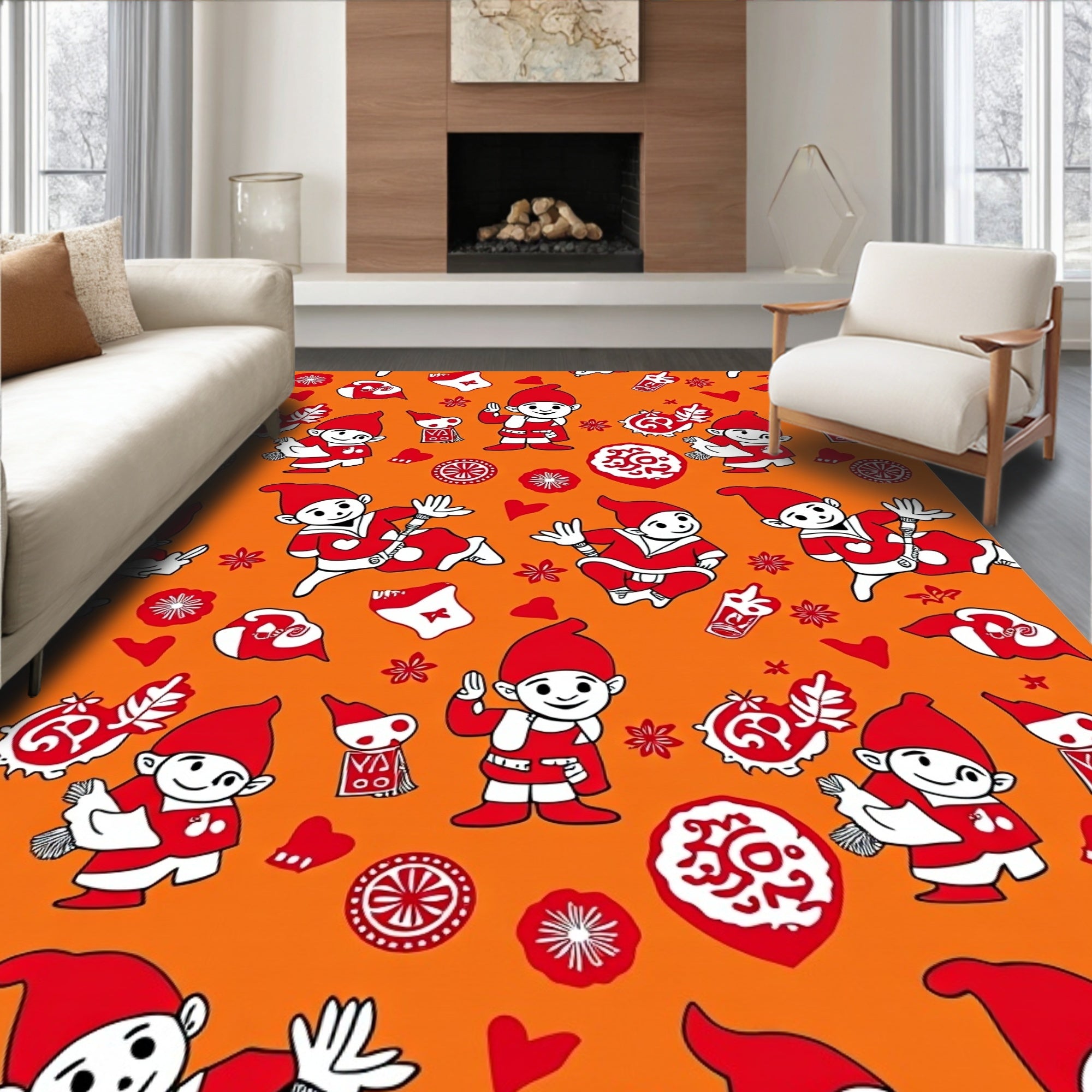Red Gnomes Festive Orange Whimsical Scatter Rug