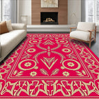 Crimson Gold Elaborate Floral Frame Rug